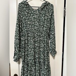 Madewell dress, green sheer pattern with green slip.